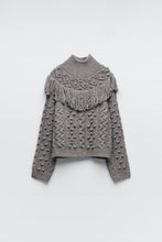 画像をギャラリービューアに読み込む, ZARA ザラ フリンジ付きニットセーター グレー レディース 3859001