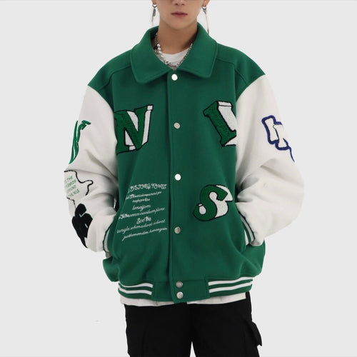 スタジャン ロゴ ユニセックス バイカラー カジュアル