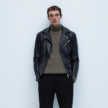 画像をギャラリービューアに読み込む, ZARA ザラ レザーブームライダースジャケット メンズ 格好いい ブラック 1966400