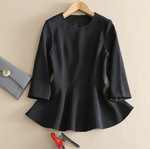 ペプラム エレガント シャツ ブラウス オフィス 綺麗 無地 3色