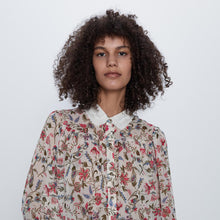 画像をギャラリービューアに読み込む, ZARA ザラ 刺繍入りカラープリント柄シャツ レディース　春秋 2317145