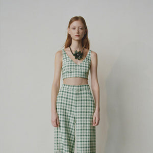 ZARA ザラ チェック柄ツイードパンツ グリーン ホワイト 夏 2306321