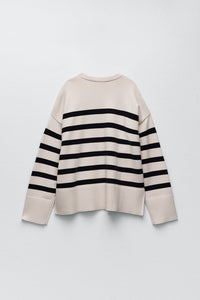 ZARA ザラ ボーダー ニットセーター  ラウンドネック長袖セーター ストライプ レディース 6254106