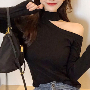 30%OFF レディース   セーター  ニット 指穴あき ワンショルダー トップス 秋冬