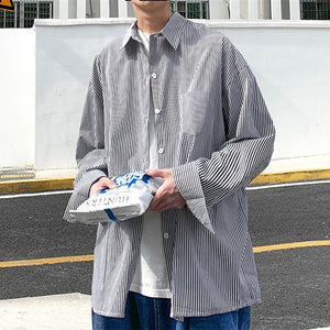 ファッション オーバーサイズ シャツ ストライプ カジュアル