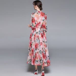 ワンピース 花柄 シフォン 柄ワンピ Ａライン 7分袖 ロング丈