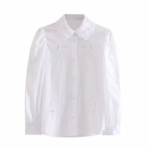 ZARA ザラ 刺繍入りポプリンチェストシャツ セックシ 綿素材 デートホワイト 4786288