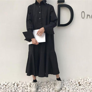 【韓国ファッション】ブラック シャツ ワンピースドレス 秋冬