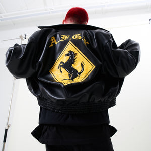 AFGK スタジャン ロゴ フェイクレザー レーシング ジャケット
