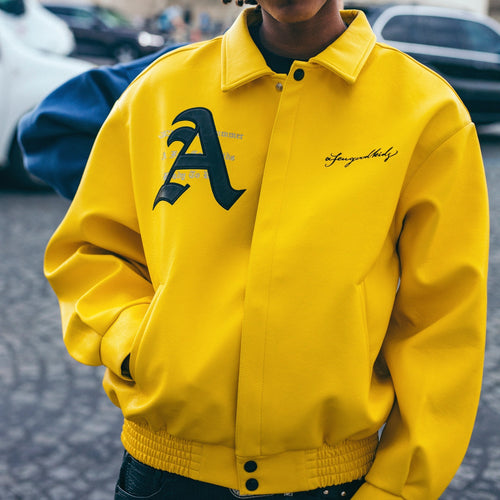 AFGK スタジャン ロゴ フェイクレザー レーシング ジャケット