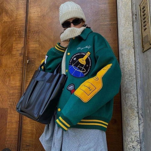 AFGK スタジャン ウール ロケット ロゴ ベースボール ジャケット