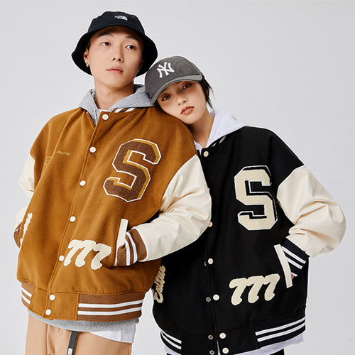 メンズ ブルゾン スタジャン 秋春 異素材 MA-1 配色 ロゴ 3色