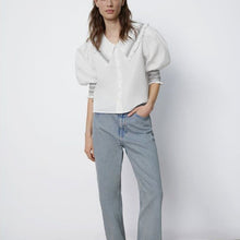 画像をギャラリービューアに読み込む, ZARA ザラスモッキングディテール ポプリンブラウスコットンホワイトレディース7200021