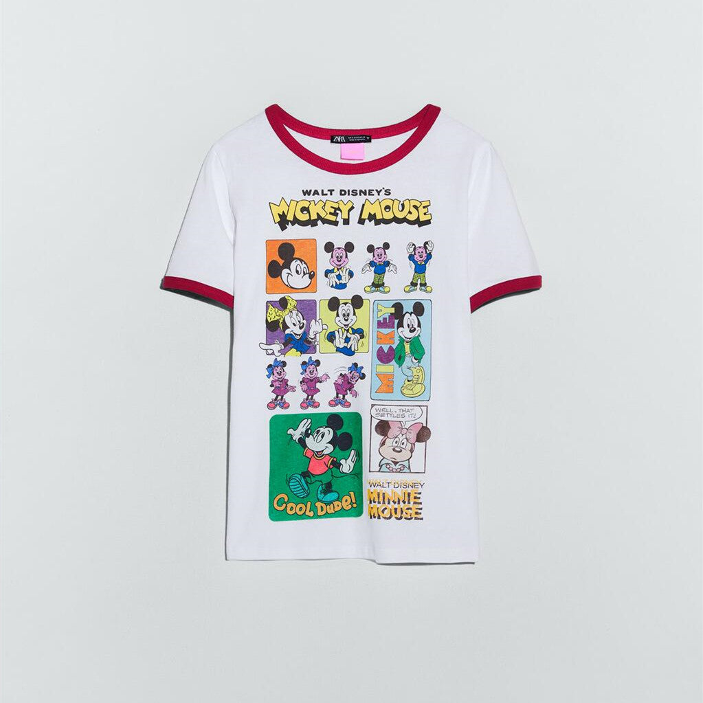 ZARA ザラミッキーマウス ディズニー Tシャツコットンホワイトレッドレディース0085365