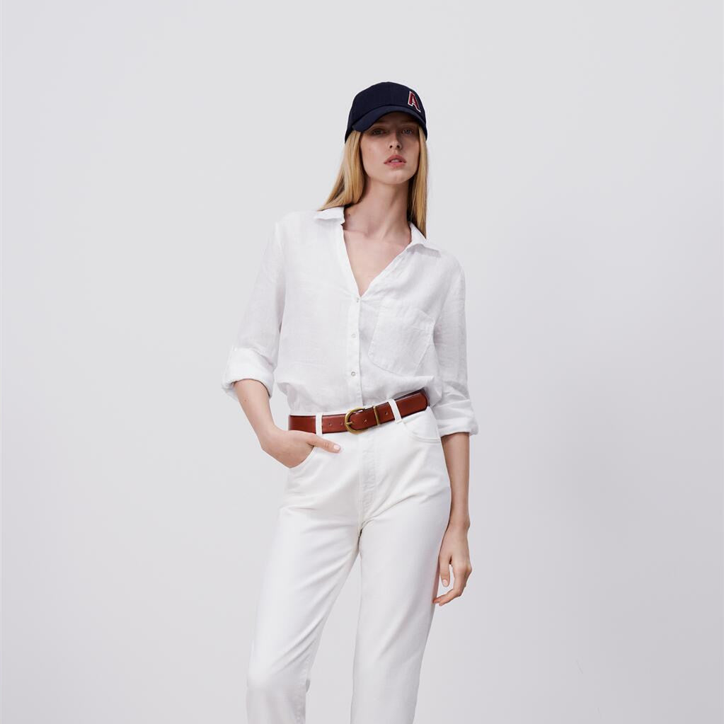 ZARA ザラベーシックリネンシャツリネンホワイトレディース2230503