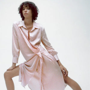ZARA ザラストライプ柄シャツワンピースピンクレディース2689422