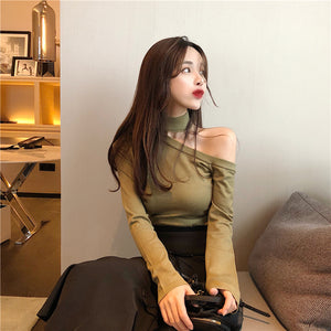 30%OFF レディース   セーター  ニット 指穴あき ワンショルダー トップス 秋冬