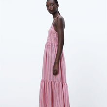画像をギャラリービューアに読み込む, ZARA ザラストライプ柄ミディ丈ワンピースレーヨンピンクレディース8342116