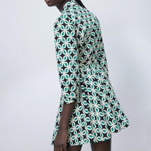 画像をギャラリービューアに読み込む, ZARA ザラベルト付きプリント柄ワンピースコットングリーンレディース4479040