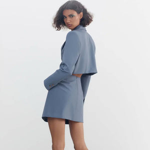 ZARA ザラトップステッチ クロップドブレザーポリエステルライトブルーレディース4432725