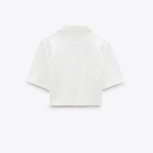 ZARA ザラテクスチャーポロシャツホワイトレディース3067007