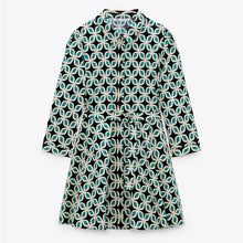画像をギャラリービューアに読み込む, ZARA ザラベルト付きプリント柄ワンピースコットングリーンレディース4479040