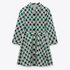 ZARA ザラベルト付きプリント柄ワンピースコットングリーンレディース4479040