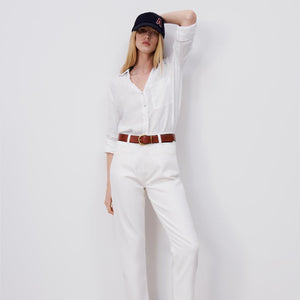ZARA ザラベーシックリネンシャツリネンホワイトレディース2230503
