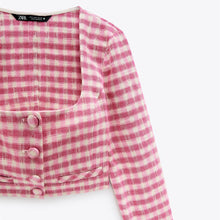 画像をギャラリービューアに読み込む, ZARA ザラギンガムチェックトップスコットンライトフクシアレディース2478645