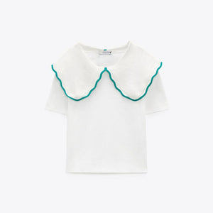 ZARA ザラコントラストネックライン仕様Ｔシャツコットンホワイトレディース1930042