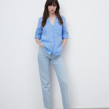 画像をギャラリービューアに読み込む, ZARA ザラベーシックリネンシャツリネンライトブルーレディース2230503