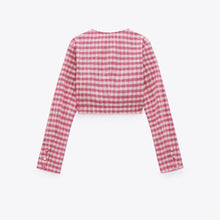 画像をギャラリービューアに読み込む, ZARA ザラギンガムチェックトップスコットンライトフクシアレディース2478645