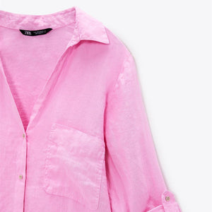 ZARA ザラベーシックリネンシャツリネンピンクレディース2230503