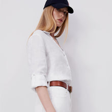画像をギャラリービューアに読み込む, ZARA ザラベーシックリネンシャツリネンホワイトレディース2230503
