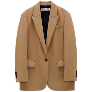 ZARA ザラポケット付きオーバーサイズブレザーポリエステルゴールデンブラウンレディース2761054