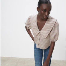 画像をギャラリービューアに読み込む, ZARA ザラストライプ プラッターカラー トップスペールピンクレディース4661003