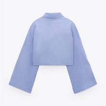 画像をギャラリービューアに読み込む, ZARA ザラスプリットスリーブ シャツコットン空色レディース2492576