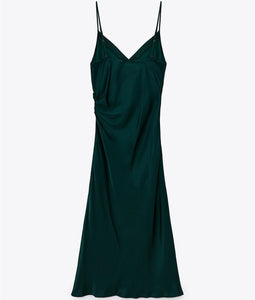 ZARA ザラドレープキャミソールワンピースレーヨングリーンレディース4437302