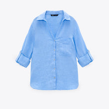 画像をギャラリービューアに読み込む, ZARA ザラベーシックリネンシャツリネンライトブルーレディース2230503