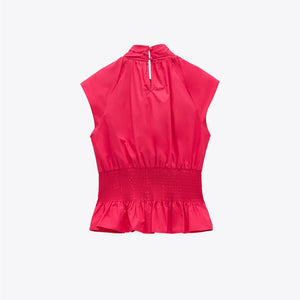 ZARA ザラリボンモチーフ付きポプリントップスコットンフクシアレディース8741235