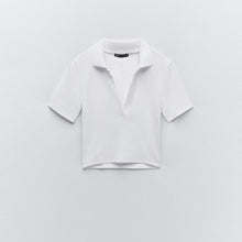 画像をギャラリービューアに読み込む, ZARA ザラリブ編みポロシャツコットンホワイトレディース4424306