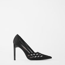 画像をギャラリービューアに読み込む, ZARA ザラメッシュハイヒールシューズ 個性的 ブラック 7234001