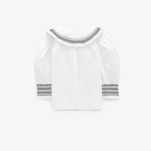 画像をギャラリービューアに読み込む, ZARA ザラスモッキングディテール ポプリンブラウスコットンホワイトレディース7200021