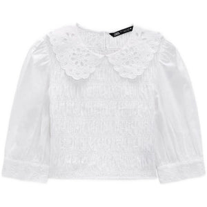 ZARA ザラコントラストカラー ポプリントップスコットンホワイトレディース5107002