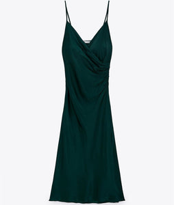 ZARA ザラドレープキャミソールワンピースレーヨングリーンレディース4437302