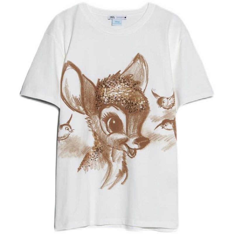 ZARA ザラディズニー バンビ Ｔシャツコットンエクリュレディース0085100