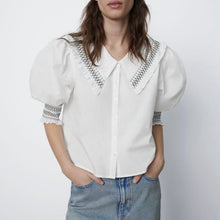 画像をギャラリービューアに読み込む, ZARA ザラスモッキングディテール ポプリンブラウスコットンホワイトレディース7200021