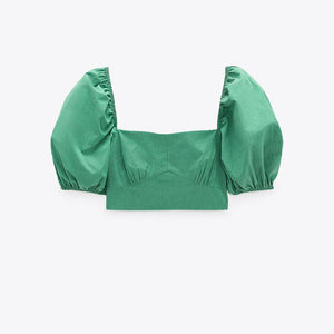 ZARA ザラストラップ クロップド トップスコットングリーンレディース3564083