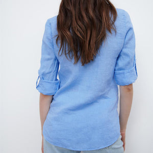 ZARA ザラベーシックリネンシャツリネンライトブルーレディース2230503