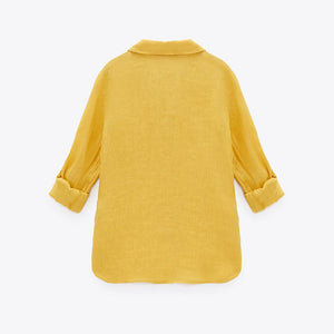 ZARA ザラベーシックリネンシャツリネンマスタードレディース2230503